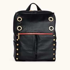 Hammitt Montana Backpack Black Brushed Gold Red Zip XL