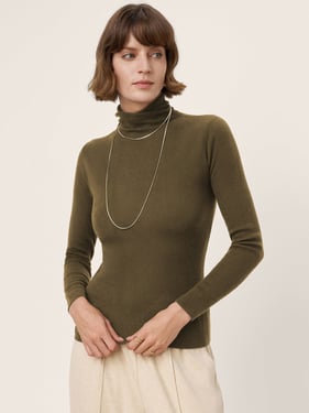 100% Extra-Fine Merino Wool Turtleneck Knit Sweater JOLENE - Army Green / L