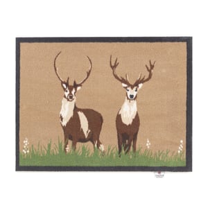 Deer 1 Beige Washable Doormat - 65x85cm