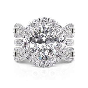 Jeulia Elegant Sparkling Halo Oval Engagement Ring Set 2PC