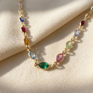 Colourful Multi Gemstone Rainbow Luxury Gold Plated Necklace