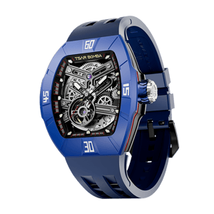 TSAR BOMBA Men's Automatic Skeleton Watch | Interchangeable Luxury Design | Dynamic Blue | Atomic TB8218 | Fluororubber