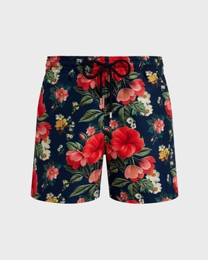 Vilebrequin - Men Swim Shorts Flowers - Swimwear - Moorea - Blue - Size XXL