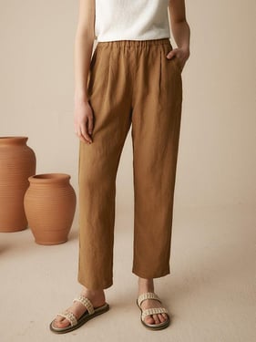 100% Linen Tapered Pants PATRICIA - Cinnamon Brown / XXL