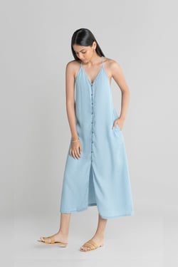In The Mood For Love Denim Midi Dress - Ocean Blue / XL