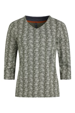 Weird Fish Nanaimo 3/4 Sleeve Organic Cotton Printed Top Dark Olive Size 14