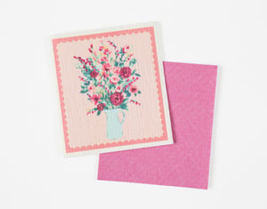 QE Home Swedish Dishcloths in Pitcher Bouquet (Set of 2), Scenic, Pink
