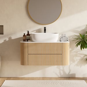 36" Floating Bathroom Vanity with Vessel Sink, Farmhouse Style, Fluted Design