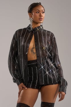AKIRA Dance The Night Away Button Down Top | Black | Size 1X