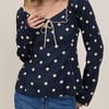 Navy Polka Bow Top