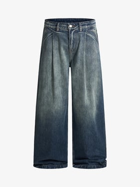 Vintage Pleated Fade Baggy Jeans - Blue / 2XL