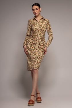 City Goddess Floral Print Shirt Dress - Beige