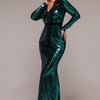 Goddiva Liquid Sequin Corsage Maxi - Emerald Green
