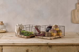 nkuku Kochi Iron & Mango Wood Baskets Set Of 2 | Kitchen Storage & Utility | Brown