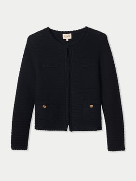 Textured Knit Cashmere Jacket-Style Cardigan - XL / Black / WK1027-1481