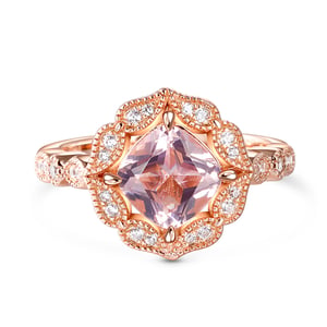 Jeulia Vintage Floral Cushion Cut Synthetic Morganite Sterling Silver Ring