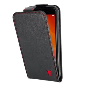 iPhone SE & iPhone 8/7 Leather Flip Case - Black with Red Detail
