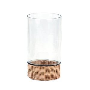 Clear Glass and Rattan Candleholder - 7" X 13"