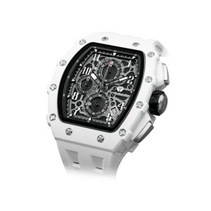 TSAR BOMBA Men's Luxury Quartz Watch | White | Bioceramic Tonneau Case | Japanese Quartz Movement | 50M Waterproof Sport Wristwatch for Men | Elementalal TB8204B