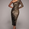 Goddiva One Sleeve Diagonal Sequin Midi - Gold