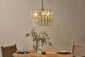 nkuku Kirindi Glass Panelled Chandelier | Lights | One Size | Antique Brass & Clear Glass