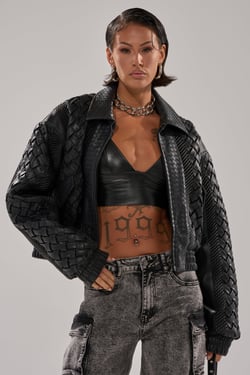 AKIRA Keep It Lowkey Patchwork Bomber Jacket | Black | Size 1X