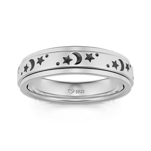 Jeulia Stars and Moon Rotatable Sterling Silver Women's Band