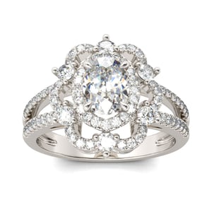 Jeulia Floral Halo Split Shank Oval Cut Sterling Silver Ring
