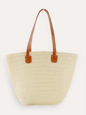 Flat Strap Trapezoid Tote - Beige / One-Size