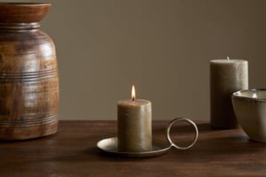 nkuku Rustic Soy Blend Mini Pillar Candle | Candles & Home Fragrance | Olive | Mini 8 x 7 cm
