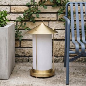 Larger Stefan rechargeable lantern in antique brass by the Novogratz