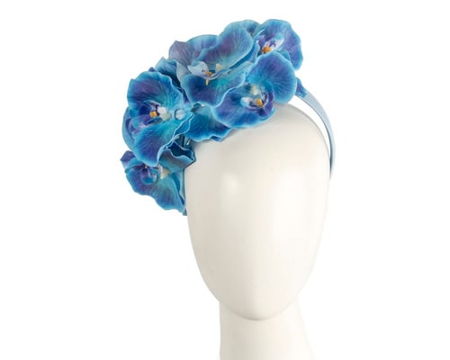 Bespoke royal blue orchid flower headband by Fillies Collection
