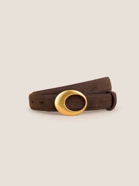 Luxury Suede Cowhide Belt With Oval Alloy Buckle - Coffee / One Size