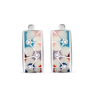 Jeulia "Delightful Daisy" Enamel Sterling Silver Hoop Earrings