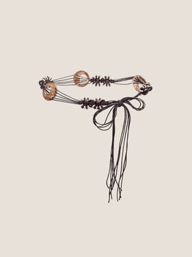 Bohemian Artisanal Waxed Cord & Cowhide Woven Thin Belt - Coffee / One Size