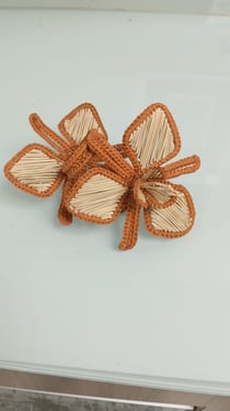 Orchid Handwoven Iraca Napkin Ring - Natural Palm with Color Accents / Teal