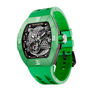 TSAR BOMBA Men's Automatic Skeleton Watch | Interchangeable Luxury Design | Dynamic Green | Atomic TB8218 | Fluororubber