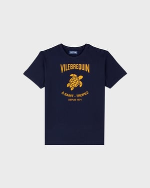 Vilebrequin - Men Cotton T-shirt Embossed Vilebrequin Logo - Tee Shirt - Portisol - Blue - Size XL