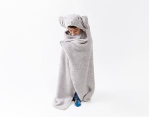QE Home Hooded Animal Throw in Ellie the Elephant, Grey