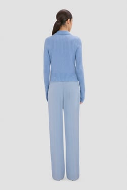 Victoria Beckham Zip Jumper In Blue Melange - XL - Womens