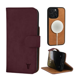 iPhone 15 Pro Nubuck Leather Wallet Case (with Detachable Cover) - Nubuck Maroon