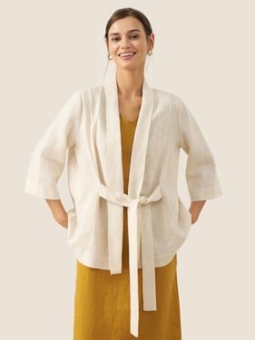 100% Linen Kimono Belted Blazer BRIA - Natural Linen / S