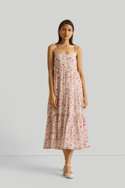 Strappy Tiered Maxi Dress in Pink Florals - Petal fusion / 2XL