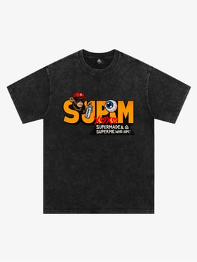 SUPM Trendy Hip-Hop Monkey Graffiti Font T-Shirt - Washed Black / XXL