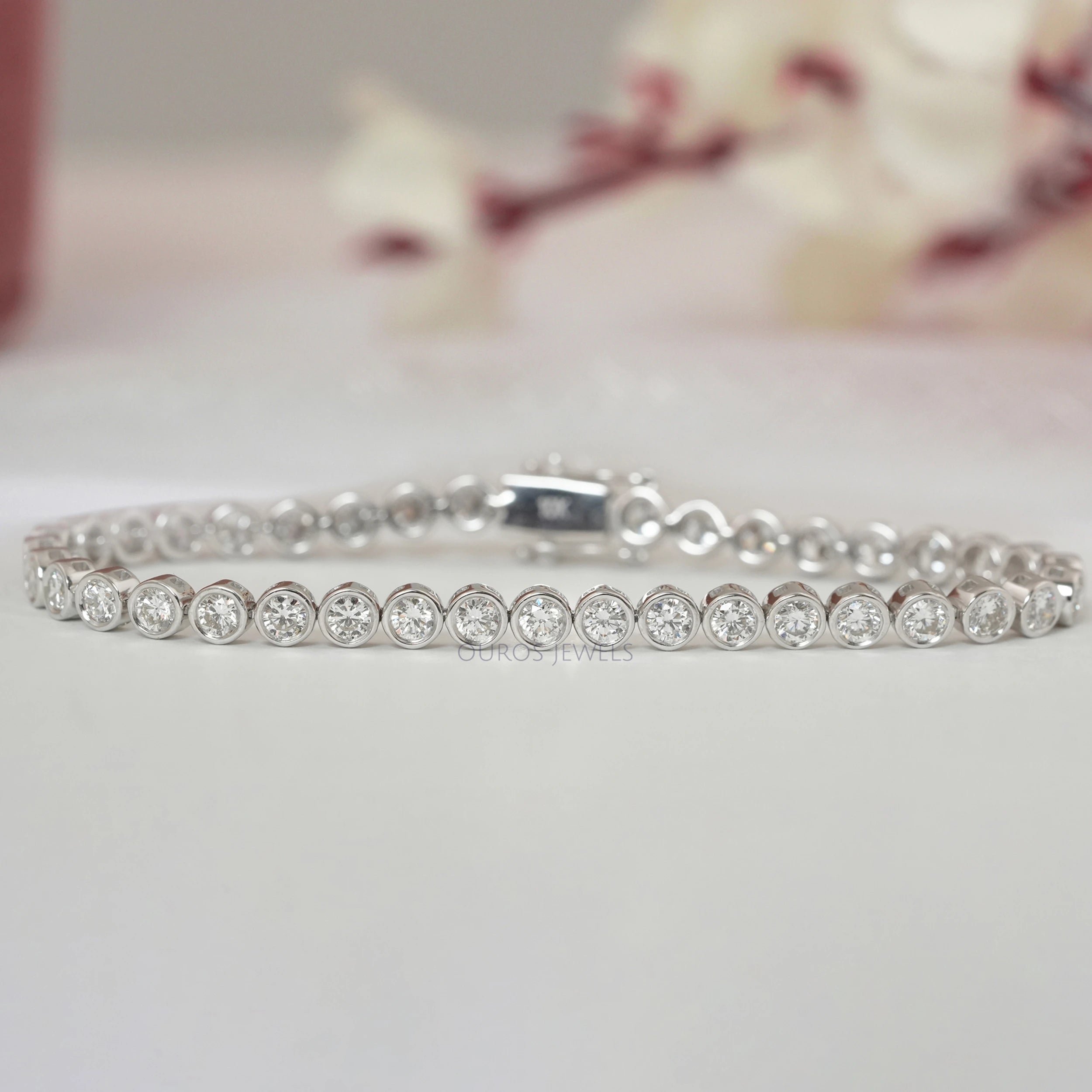 Round Cut Lab Grown Diamond Bezel Set Tennis Bracelet - 18K Solid Gold - 4.00 MM / 7.50 Inches
