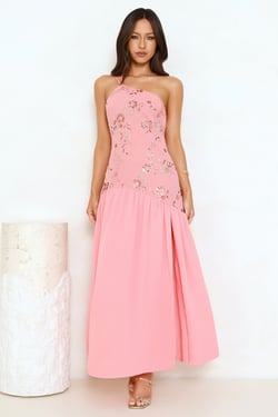 Love’s Secret Garden One Shoulder Maxi Dress Pink