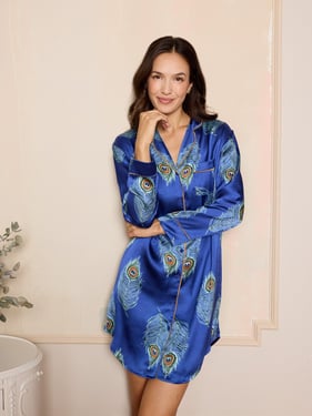 Womens Satin Nightshirt Navy Peacock - 3XL / 22-24 / Blue