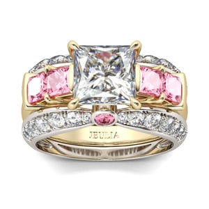Jeulia Two Tone Princess Cut Sterling Silver 3PC Ring Set