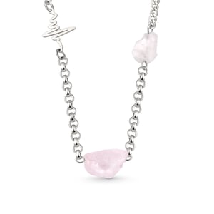 Jeulia "Embrace of Love" Heartbeat Design Irregular Natural Rose Quartz Necklace