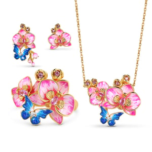 Jeulia "Butterfly Loves Flower" Enamel Sterling Silver Jewelry Set